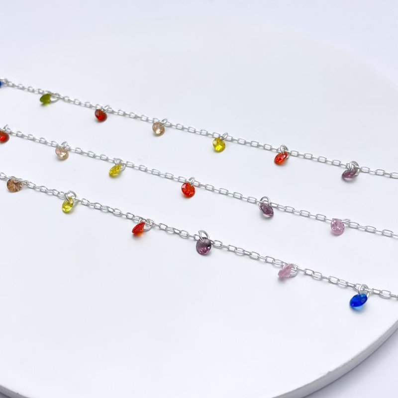 Tornozeleira Prata 23+3cm Zirconias Coloridas