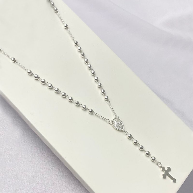 Terço Prata 45cm Bolinhas 3.5mm Ns Das Graças E Cruz Lisa