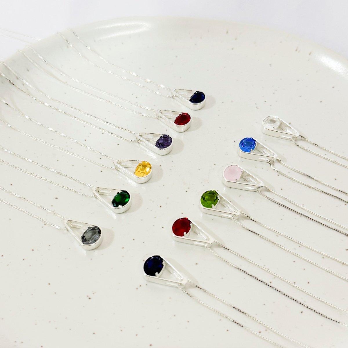 Pingente Prata Gota Passante Pedra Oval Safira Cristal Da Sorte