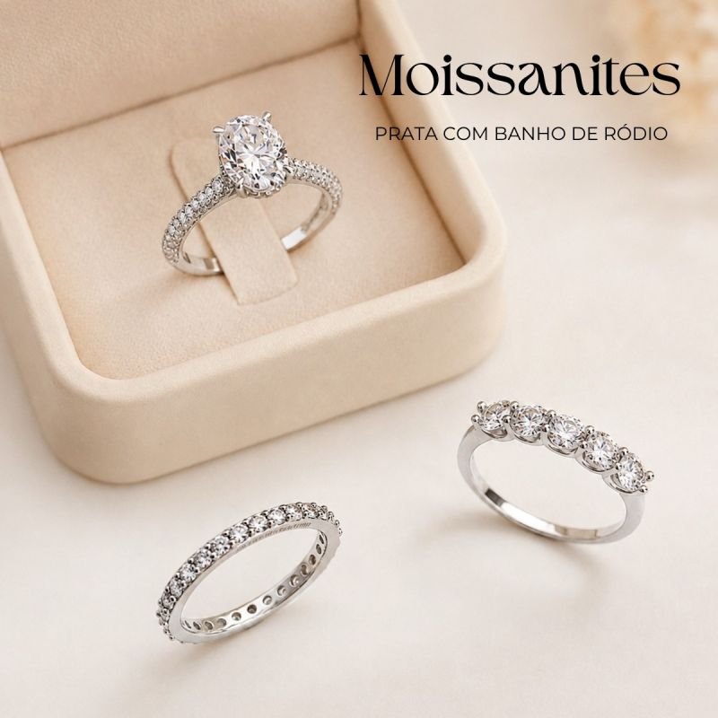 Anel Prata Banhado A Rodio Aparador Todo Cravejado 2mm Moissanite