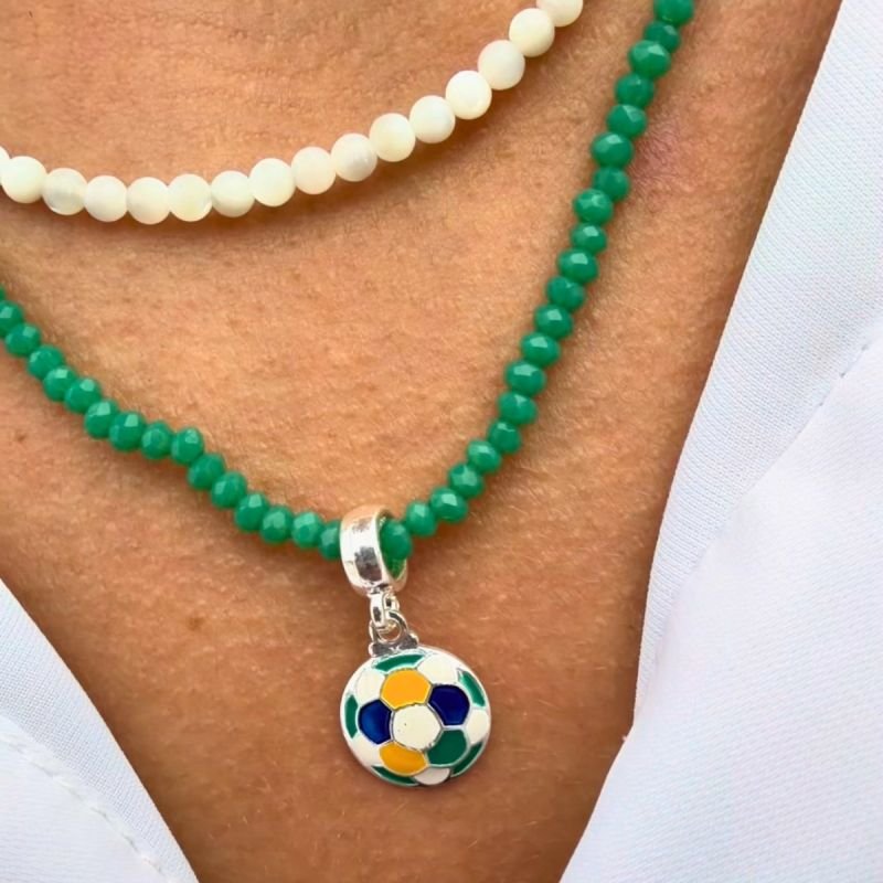 Berloque Prata Bola Futebol Resina Colorida