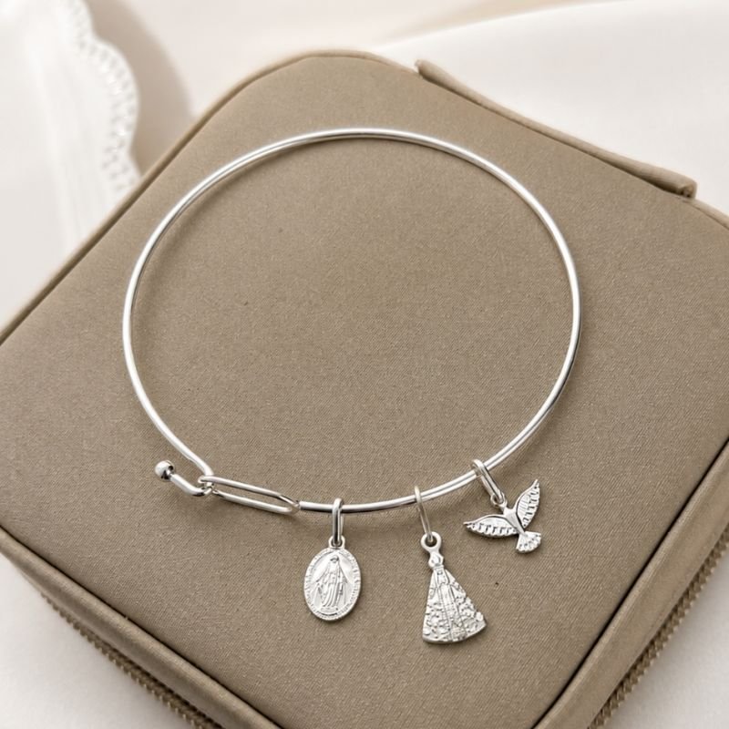 Bracelete Prata Fio C/ Encaixe E Oval Vazado 15mm Liso