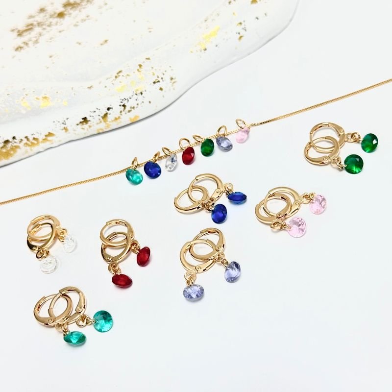 Brinco Argola Articulada C/ Pedra De Vidro 6mm Rosa