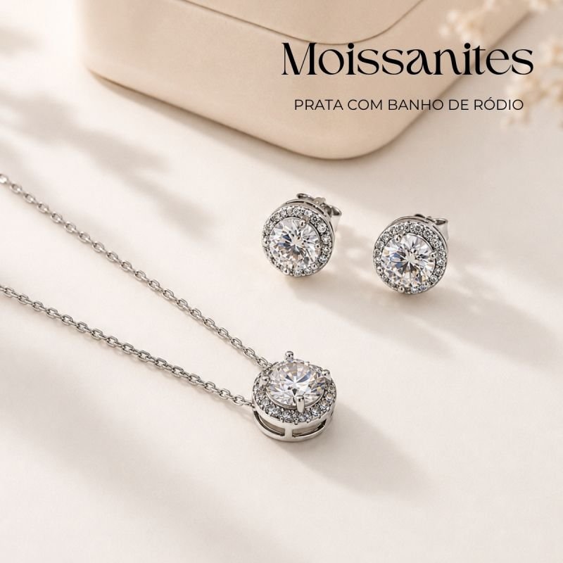 Brinco Prata C/ Banho De Ródio Borda Cravejada C/ Pedra Moissanite 6mm