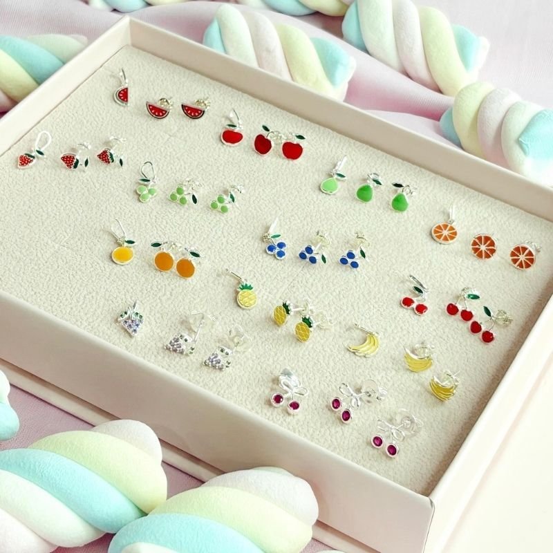 Brinco Prata Cereja Com Resina