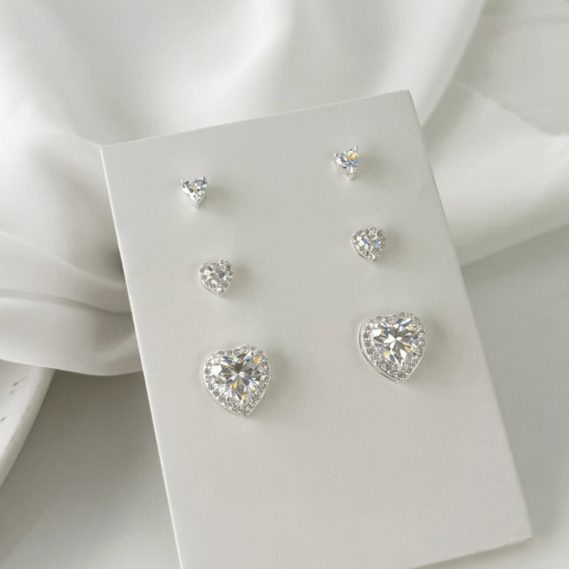 Brinco Prata Coração Moissanite 4mm