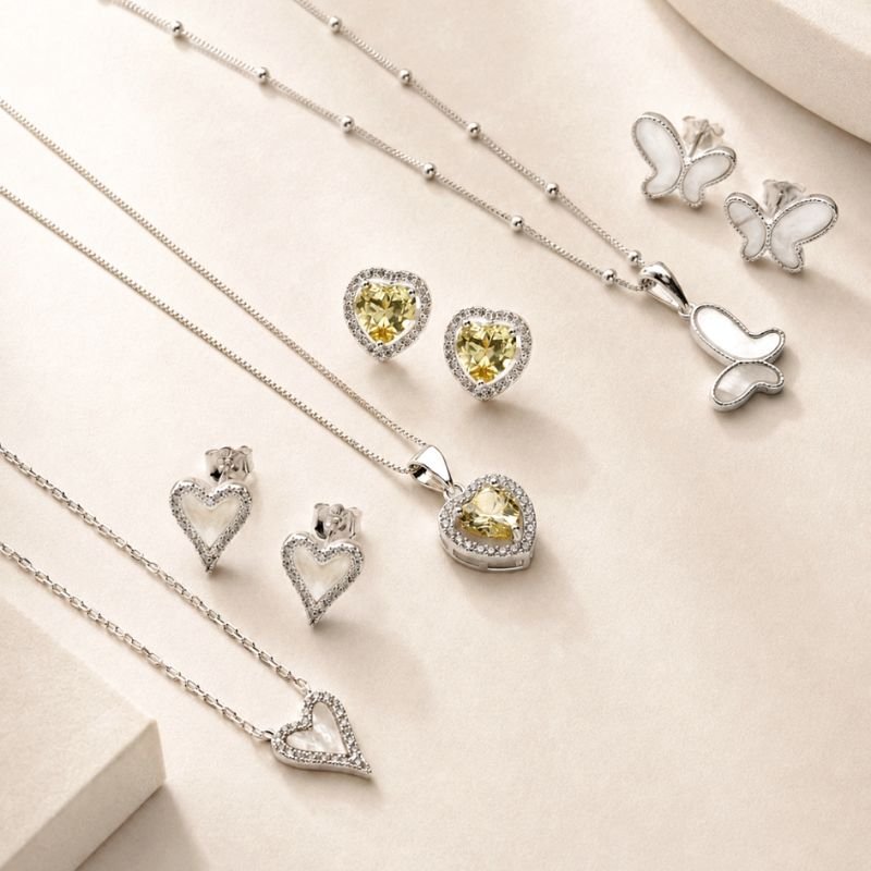 Brinco Prata Coração Zirconia Citrino E Borda Cravejado Cristal