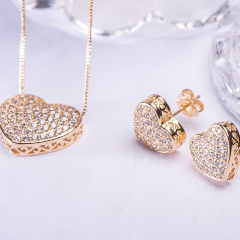 Conjunto Coração Cravejado