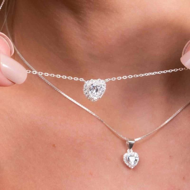 Conjunto Prata Coraçao Cristal Cravejado C/ Borda Cristal