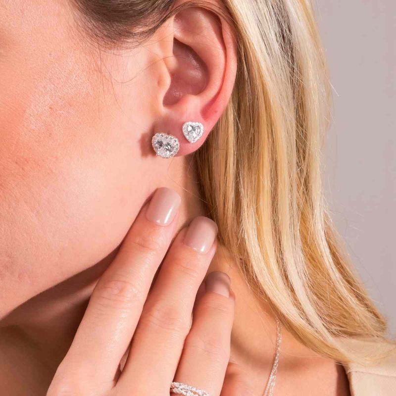 Conjunto Prata Coraçao Cristal Cravejado C/ Borda Cristal