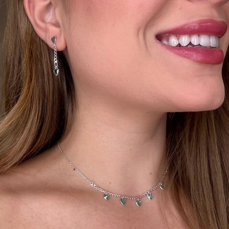Gargantilha Prata 925 35+10cm Grume C/ Corações Zirconia Turmalina