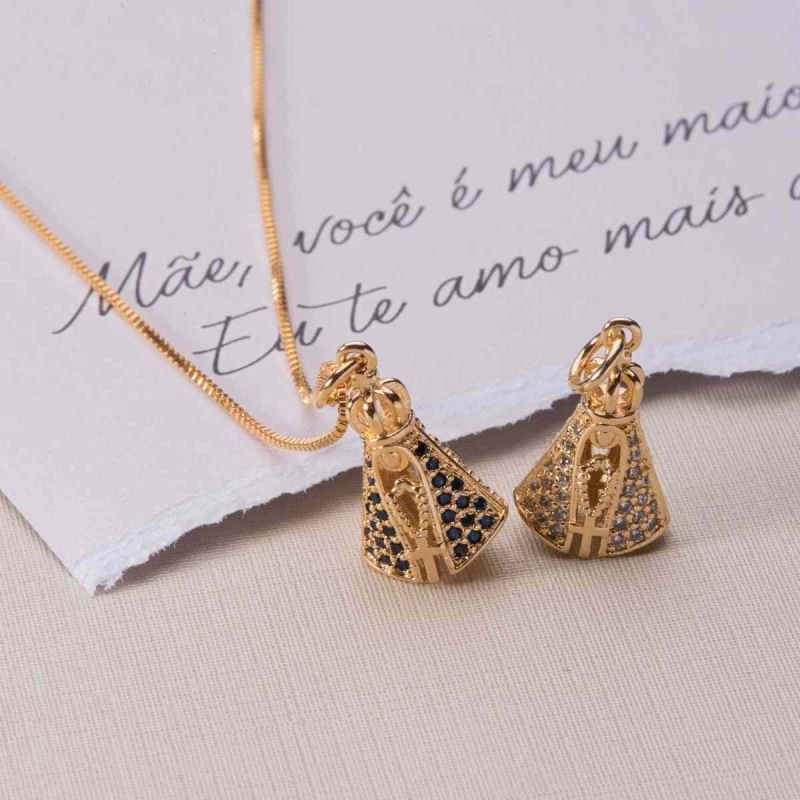 Pingente N.s Aparecida 10x 20mm Zirconia Lado Cristal/lado Azul