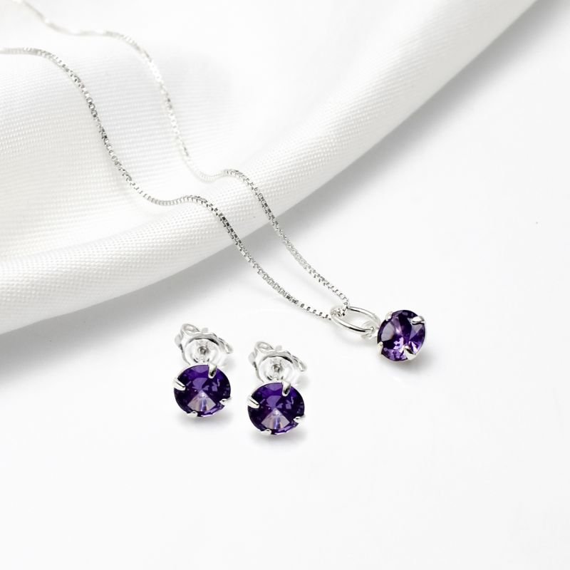 Pingente Prata Ponto De Luz Redondo 6mm Zirconia Ametista
