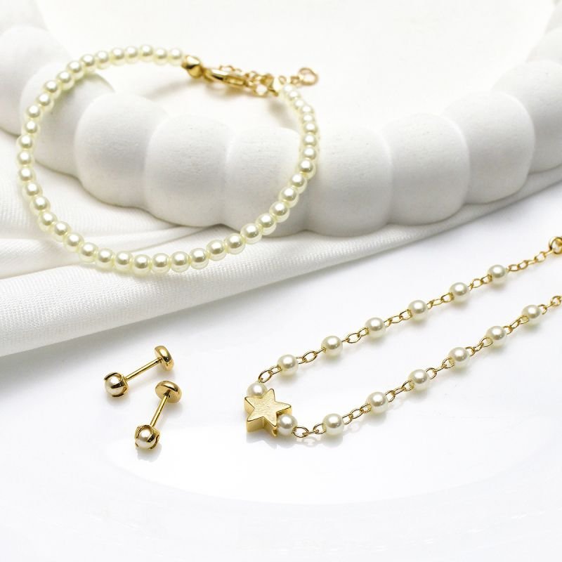 Pulseira 14+2cm Perolas C/ Estrela Lisa Passante