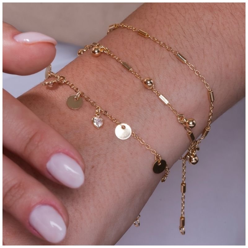 Pulseira 16+4cm Elo Cadeado Com Tubinho E Bolinha Abs 3mm
