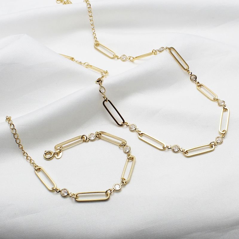 Pulseira 16+4cm Elos Ovais C/ Pedras Intercaladas