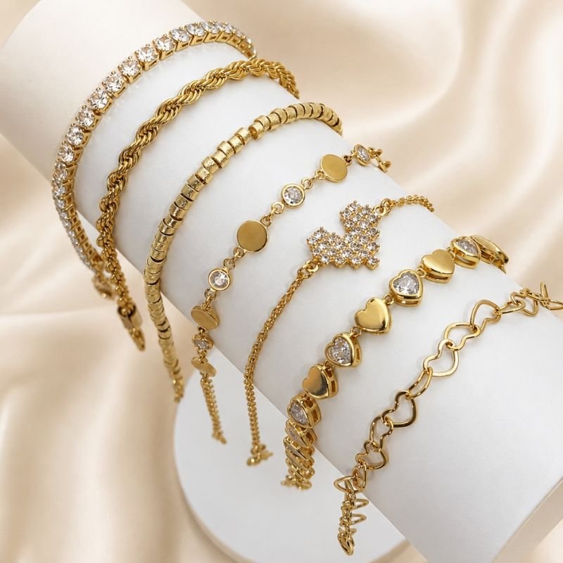Pulseira 16+4cm Redondos Lisos E Pontos De Luz Intercalados