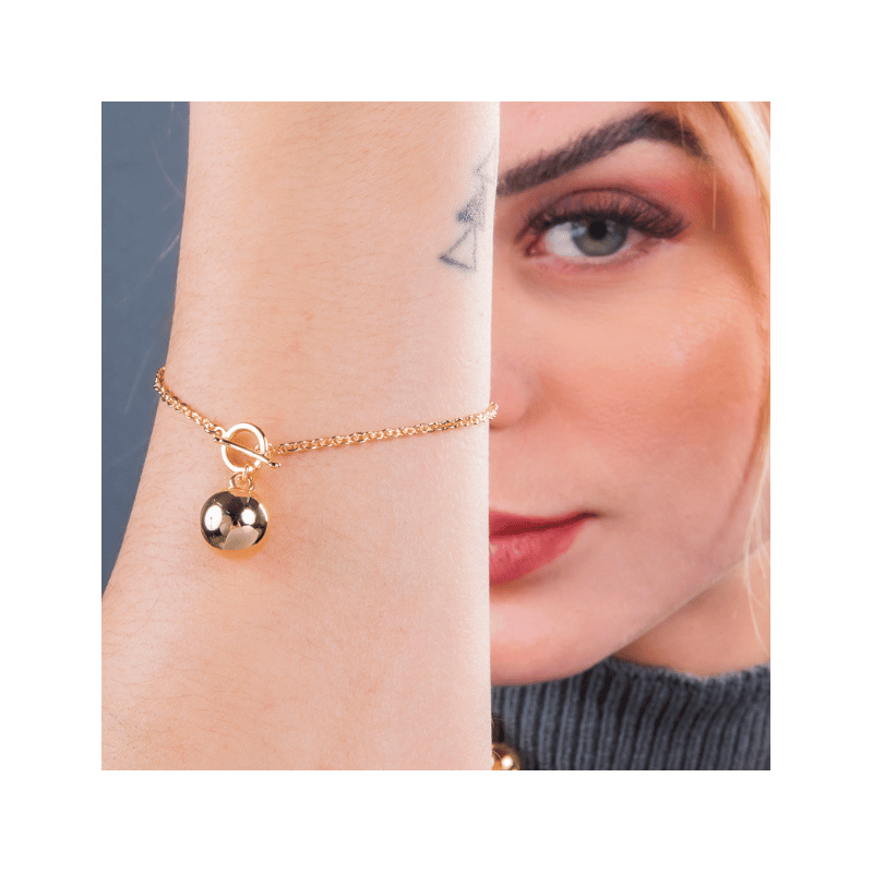 Pulseira 18cm Corrente Cadeado Fecho T E Bola 12mm