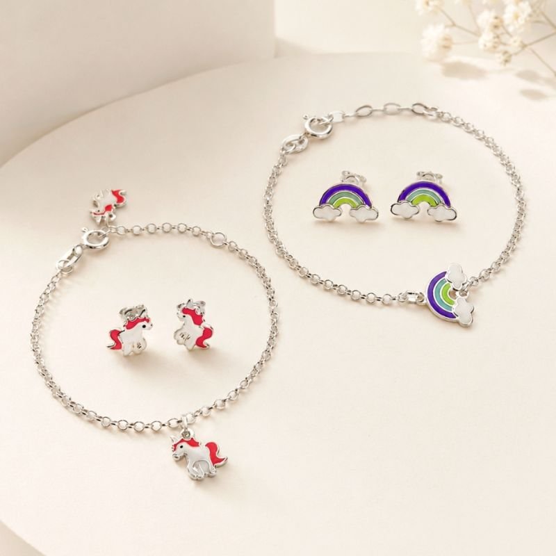 Pulseira Prata 12+2cm Unicornio Resinado