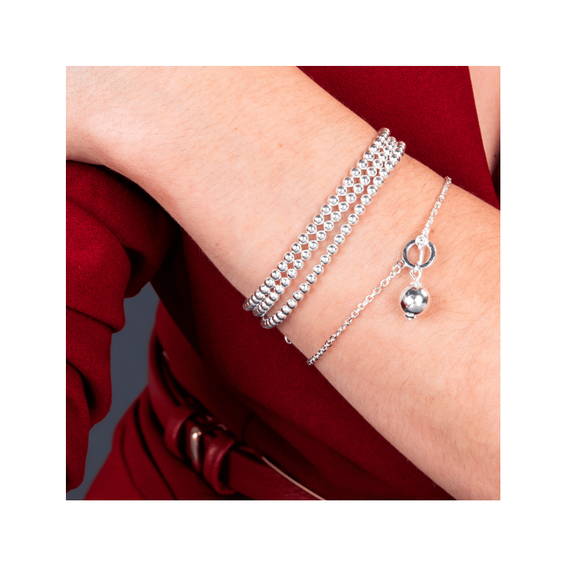 Pulseira Prata 18+3cm Bolinhas Continua 3mm