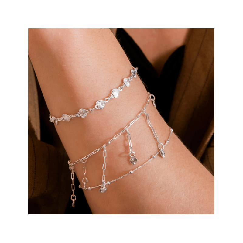 Pulseira Prata 18+2cm Cartie C/ Corações 4mm Diamantados Pendurados