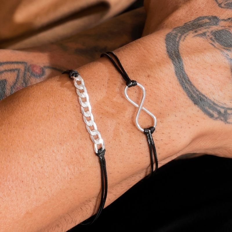 Pulseira Prata 20cm Corrente Grume C/couro