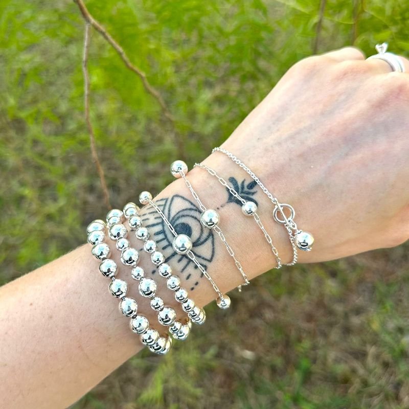 Pulseira Prata 925 Bolas Continuas 6mm 18+3cm