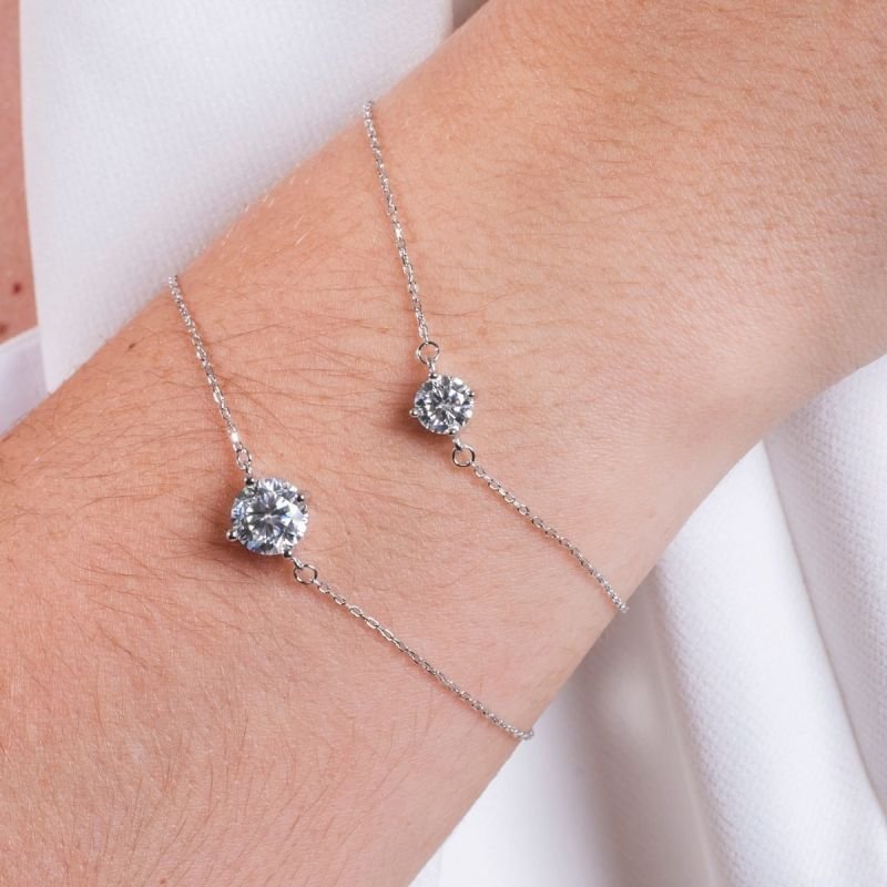 Pulseira Prata C/ Banho De Ródio 16+4cm Ponto De Luz Redondo 8mm Moissanite