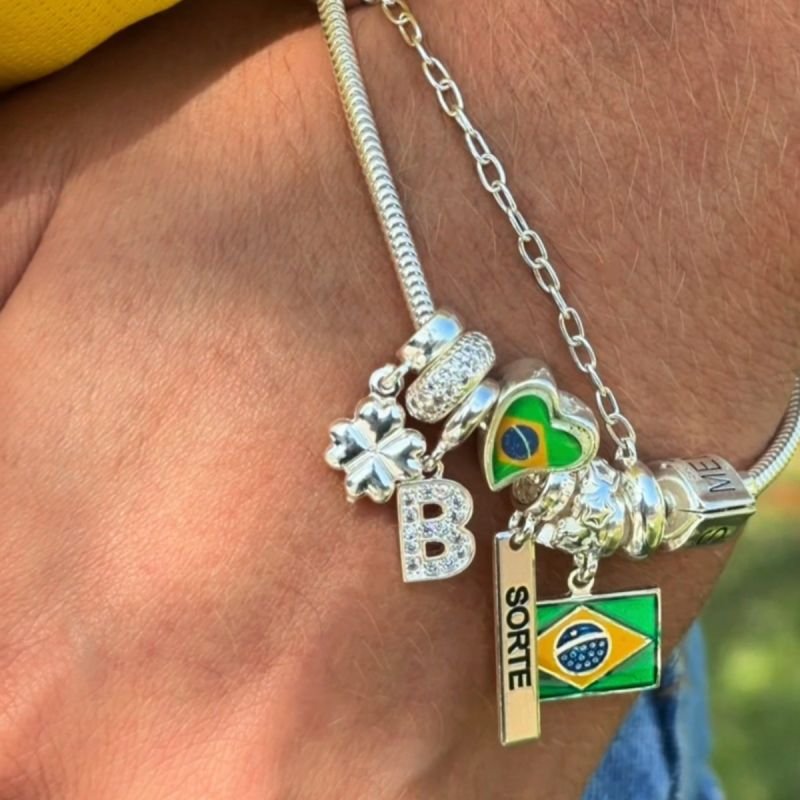 Separador Prata Coração Bandeira Brasil